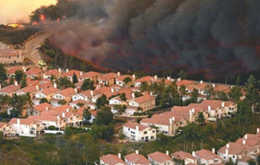 smoke in a neighborhood from a fire
