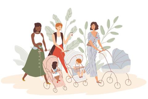 drawing of moms and strollers